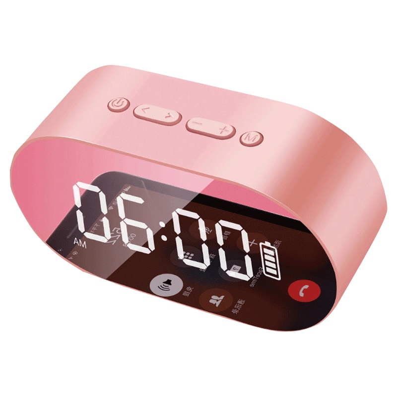 蓝悦LEnRuE P1蓝牙音箱时钟显示台式电脑音响重低音炮插卡迷你户外便携无线闹钟多功能 玫瑰金