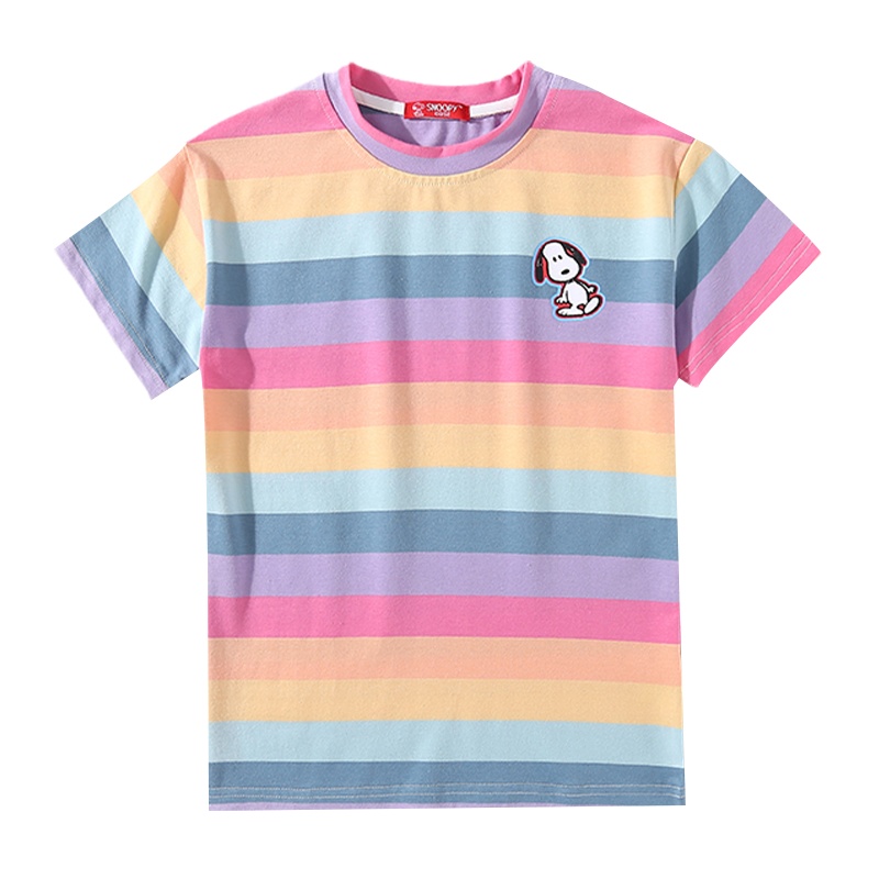 史努比童装女童彩条连衣裙儿童裙子中大童T恤裙夏季