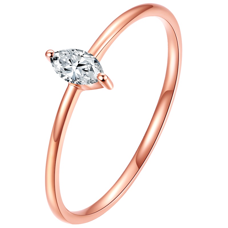 周六福玫瑰18K金异形单颗马眼状钻石戒指 WP