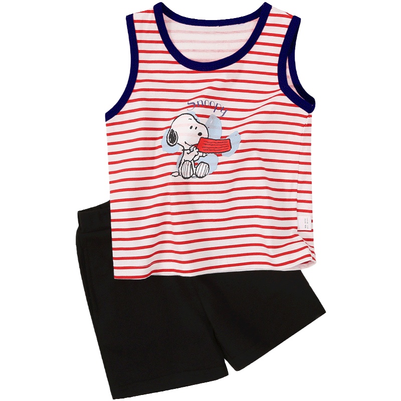 史努比童装儿童背心套装男童背心短裤两件套中小童无袖外出衣服