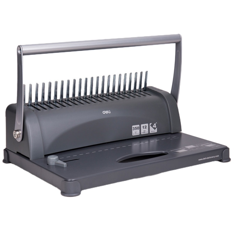 得力 财务装订机 手动梳式胶圈夹条装订机 A4纸会计21孔打孔机 黑色3871