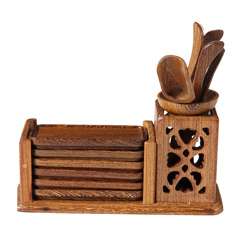 唐宏坊 鸡翅木长杯垫四边形茶道六君子(长方碟) 实木茶道六君子套装功夫茶具配件零配茶艺组合盘摆件茶夹笔