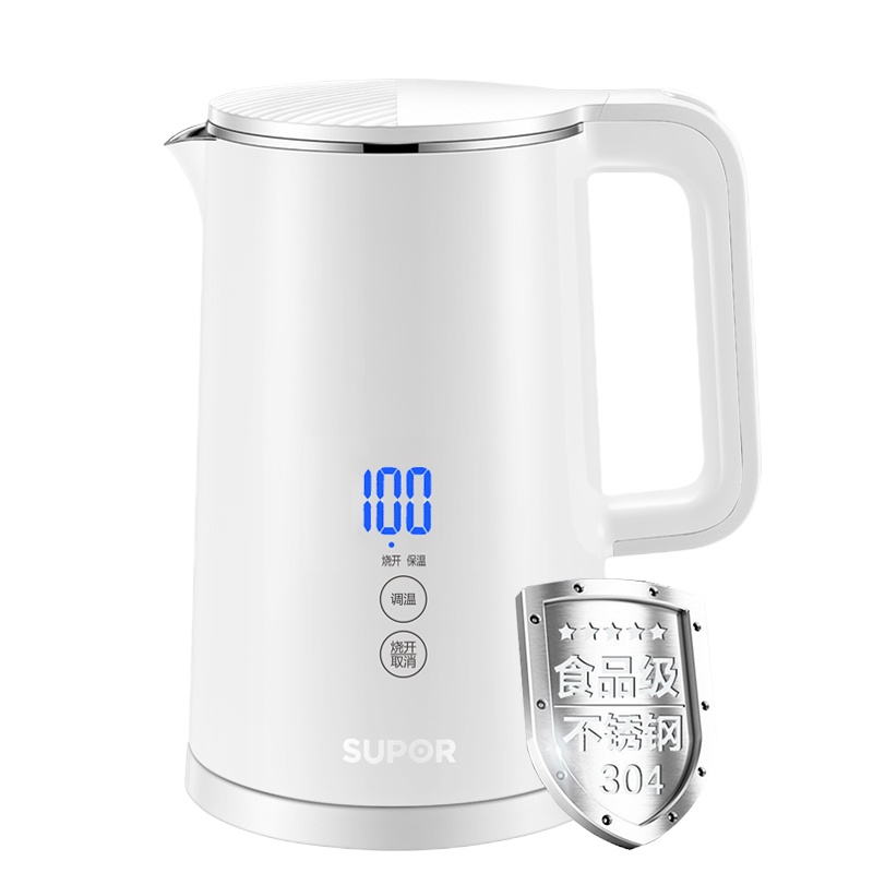 苏泊尔(SUPOR)电水壶1.5L五段温控 实时温显 便携式触控温度 一键开盖 双层保温防烫 白色 单位:个