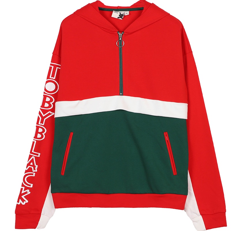 a02新款时髦卡通印花撞色拼接连帽卫衣女潮DTU5B0551KT