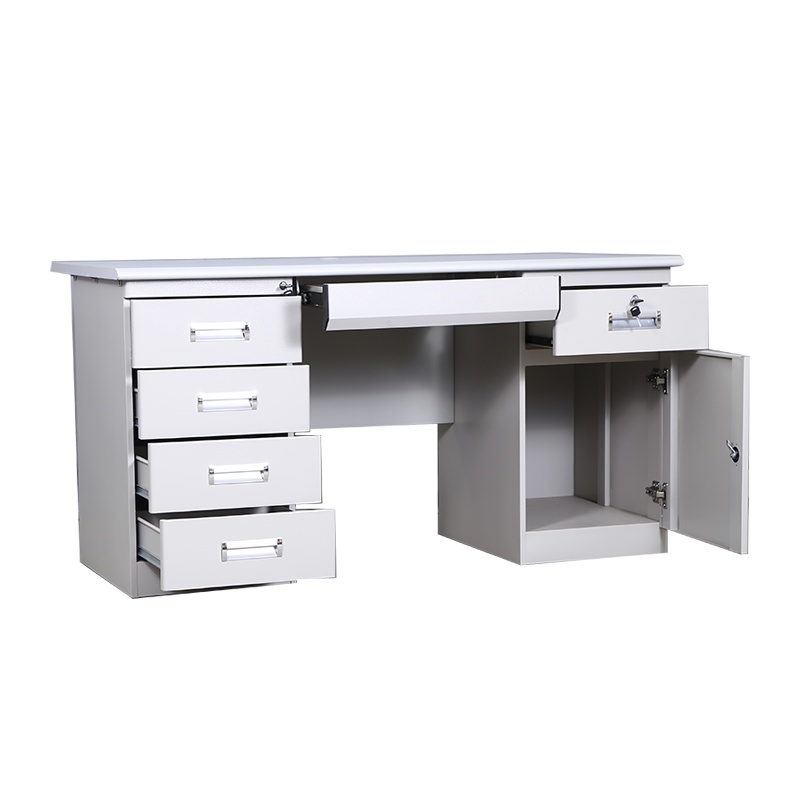 东港家具 钢制四抽一门电脑桌 钢制办公桌 铁皮电脑桌 财务桌单人员工位写字台 书桌 带锁抽屉家用桌子 可定制