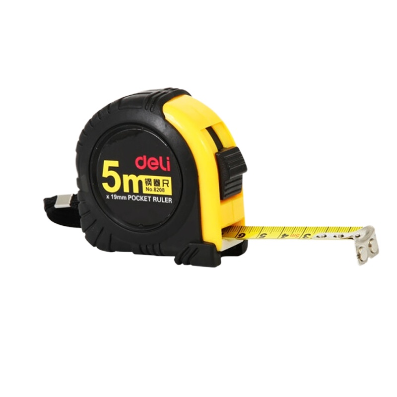 得力 5m全包胶带锁定钢卷尺测量尺子 8208