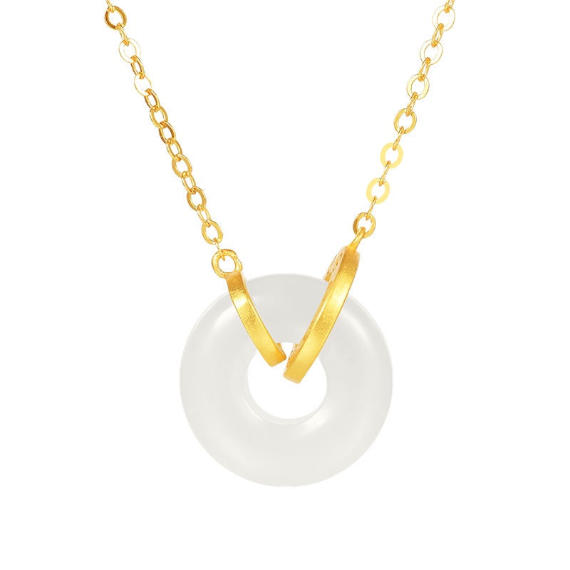 BF璀尚珠宝 S925银 环环相扣 和田白玉平安符 吊坠项链 BFD0089