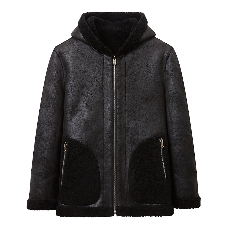 花花冬装新款轻奢高端仿兔绒+麂皮拼接两面穿连帽男士夹克外套