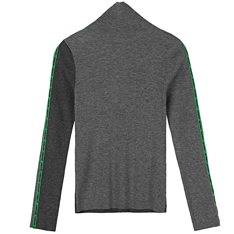 sdeer圣迪奥2019春装女字母印胶撞色拼接高领针织衫S19183515