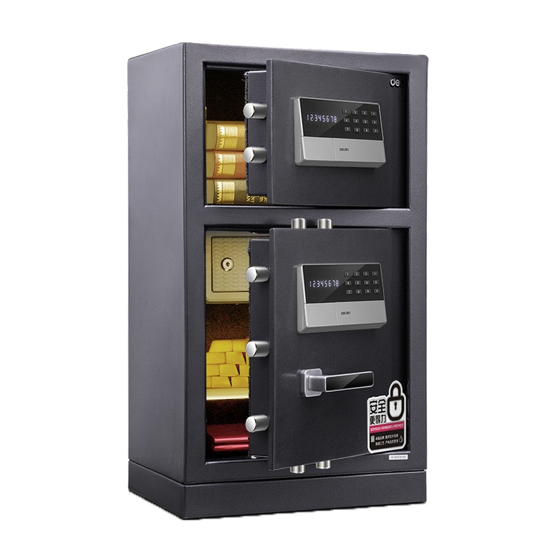 得力(deli)3657A电子密码保管箱 银灰 高80cm 双开门 办公家用防盗小型隐形保管柜 入墙床头柜保险保管箱柜