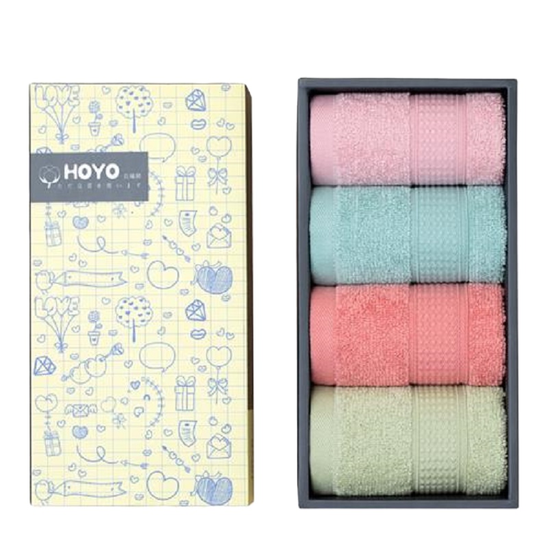 HOYO 长绒棉方巾儿童毛巾家用洗脸吸水不掉毛伴手礼盒7152