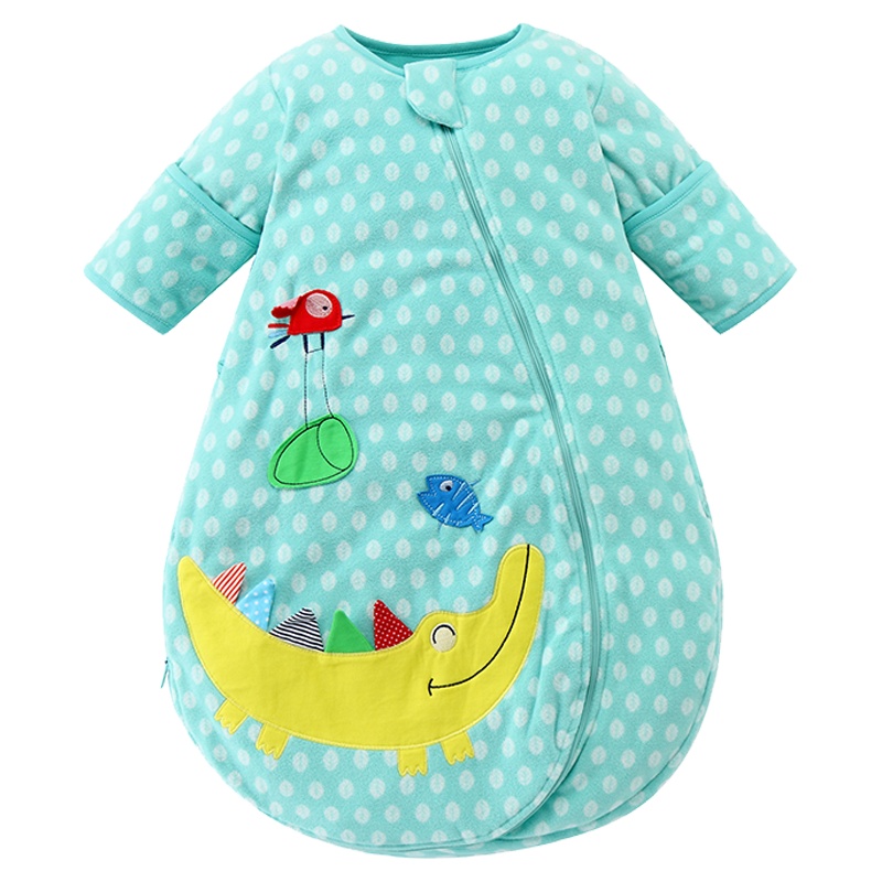 米乐鱼 婴幼儿一体式秋冬睡袋宝宝幼童可拆袖摇粒绒空调被 婴儿防踢被