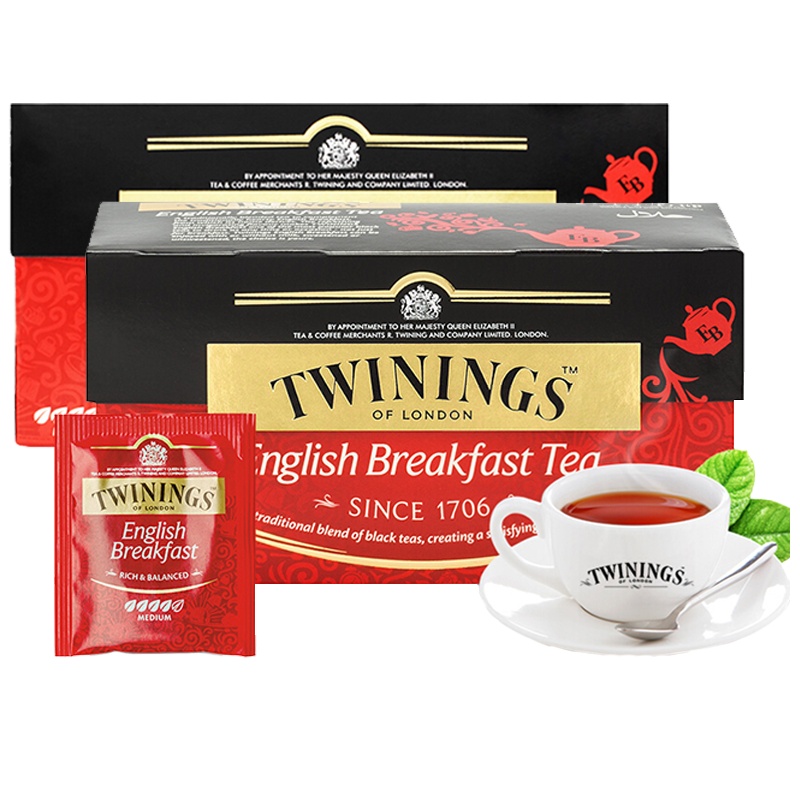 英国川宁(TWININGS) 波兰进口茶叶袋泡茶包 早餐经典红茶25包*2g*2盒