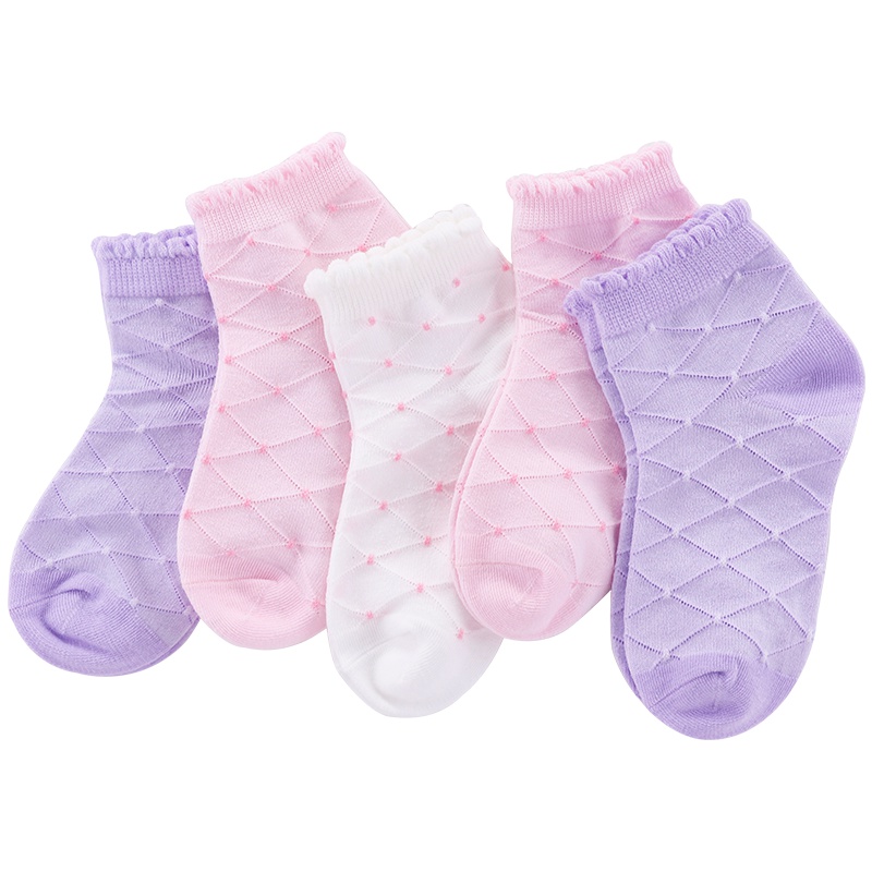 小红豆女童袜子儿童春秋棉袜女宝宝短袜中筒袜花边公主袜秋冬棉袜