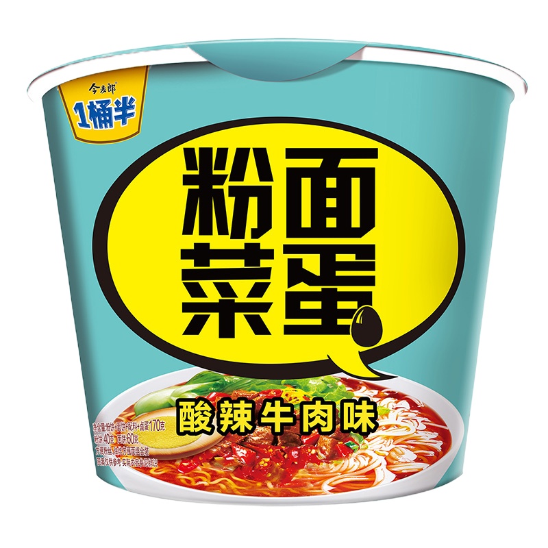 今麦郎 粉面菜蛋酸辣牛肉口味桶装面酸辣粉丝加鸡蛋6桶 170g*6
