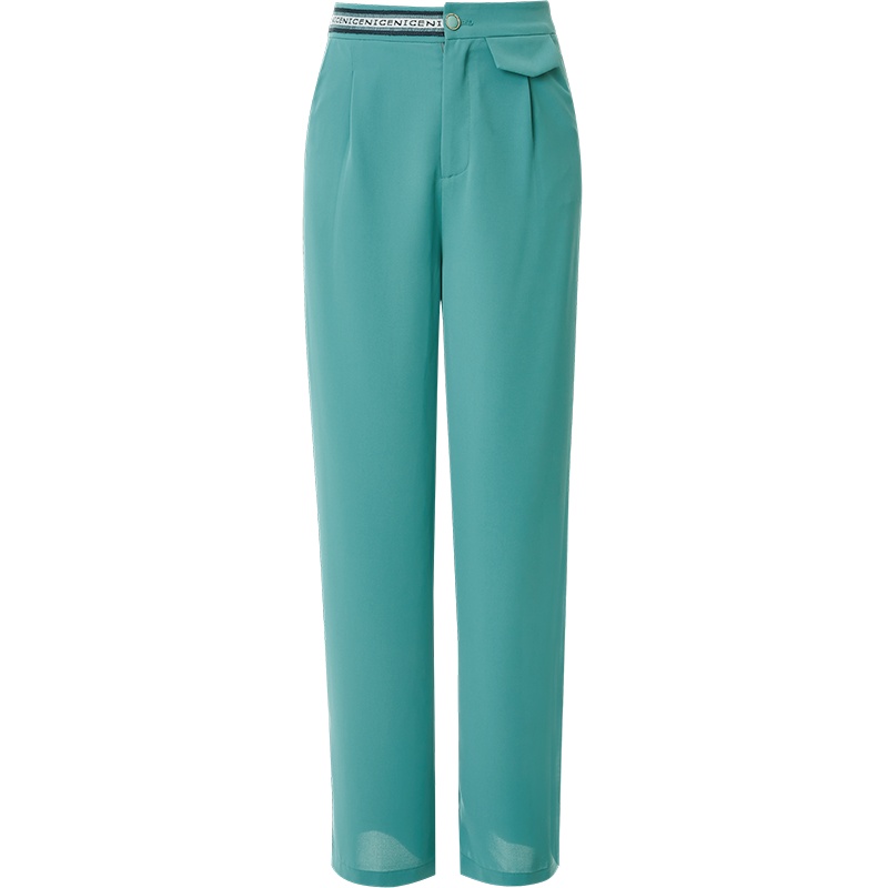 欧昵雪垂感拖地长裤夏字母织带拼接高腰显瘦宽松阔腿休闲裤女