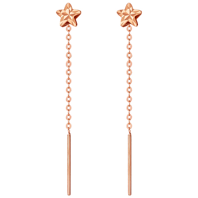 Ryual18K金星星耳线玫瑰金女士耳环彩金五角星耳坠耳饰 黄金耳环计价款送女友恋人情人节礼物