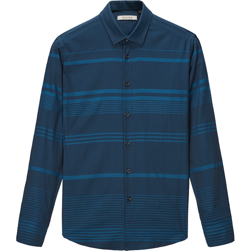 海一家2019秋季男士时尚撞色条纹波点休闲舒适长袖衬衫