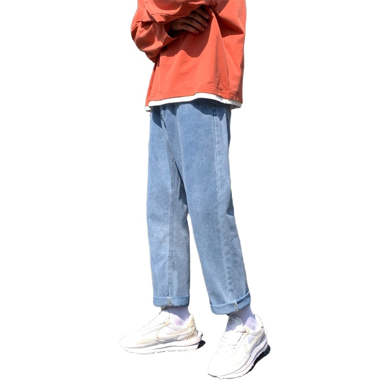 茜靓CHYLLIRN2020秋冬季牛仔裤男士潮牌宽松直筒韩版潮流长裤子黑色款