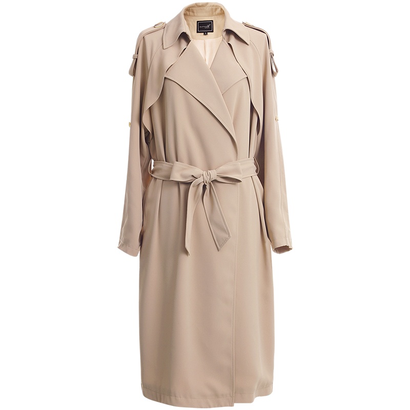 OUNIXUE欧昵雪 | [英伦风中长款风衣]气质收腰系带翻领开衫休闲外套女