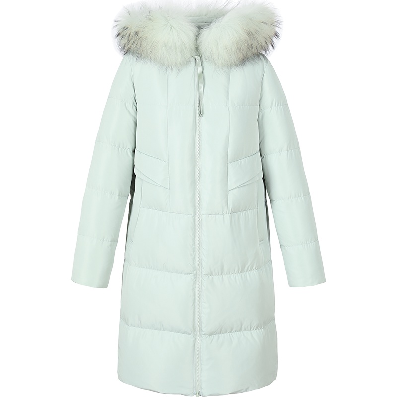 艾莱依2019秋冬新款时尚保暖大毛领羽绒服女士中长款