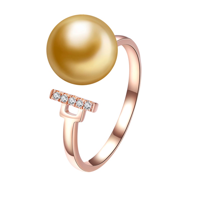 brir 佰色传情9-10MM正圆南洋金珠18k金钻石海水珍珠戒指