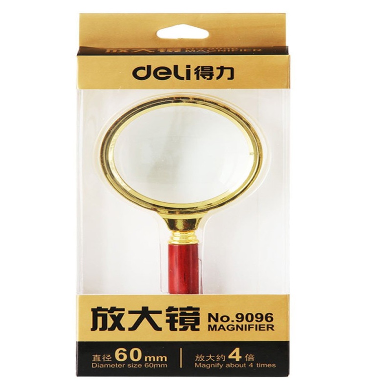 得力(deli)9096金属框放大镜60mm 3倍放大效果 老人阅读放大镜 办公用品