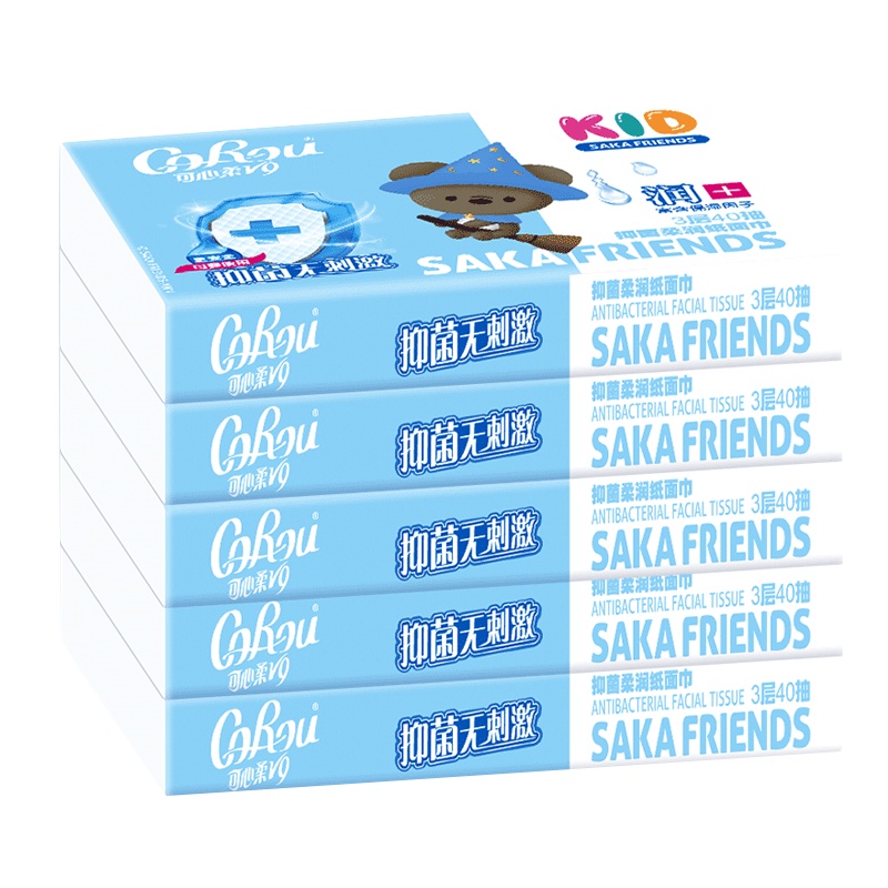 可心柔抑菌保湿系列40抽*5包宝宝抽纸婴儿柔纸巾新生儿云柔巾