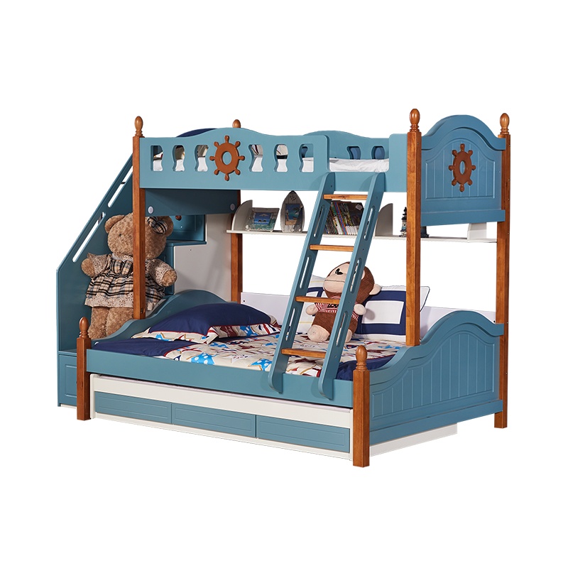 A家家具 儿童床 子母床 高低床 地中海高低子母床简约公主儿童床木质上下床实木带护栏双层床ET211
