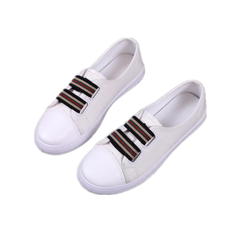 2019春夏季新款外贸女式帆布鞋女学生鞋松紧带圆头平跟女鞋小白鞋