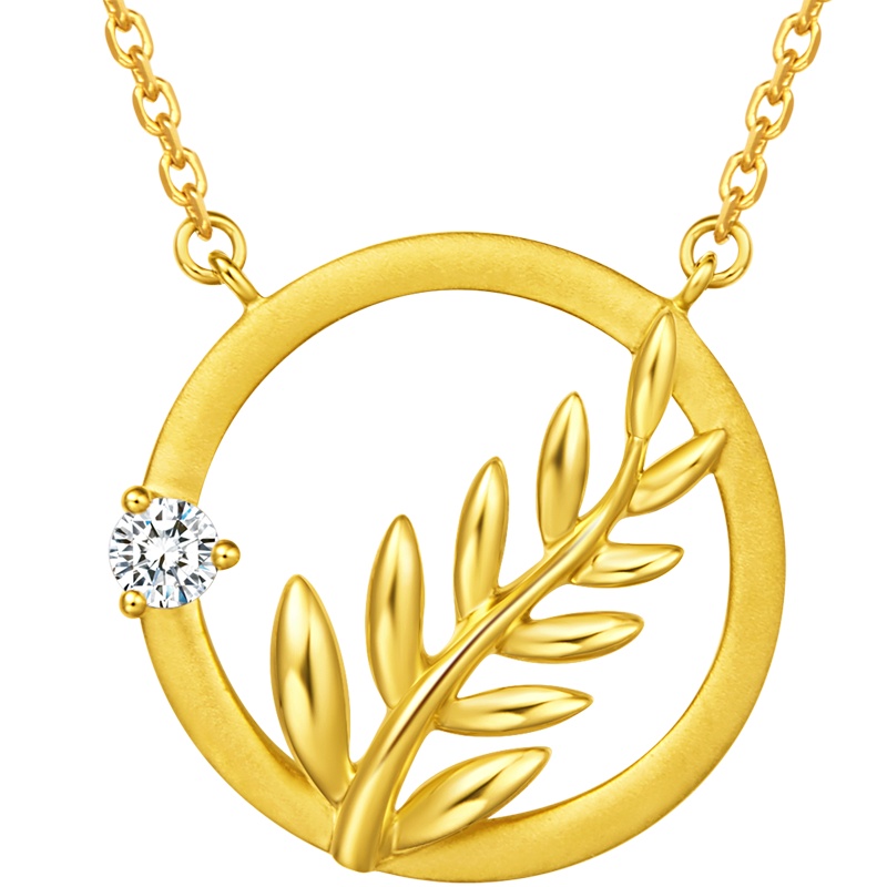 周大福Y时代银蕨叶18K金钻石项链吊坠U178455 40cm