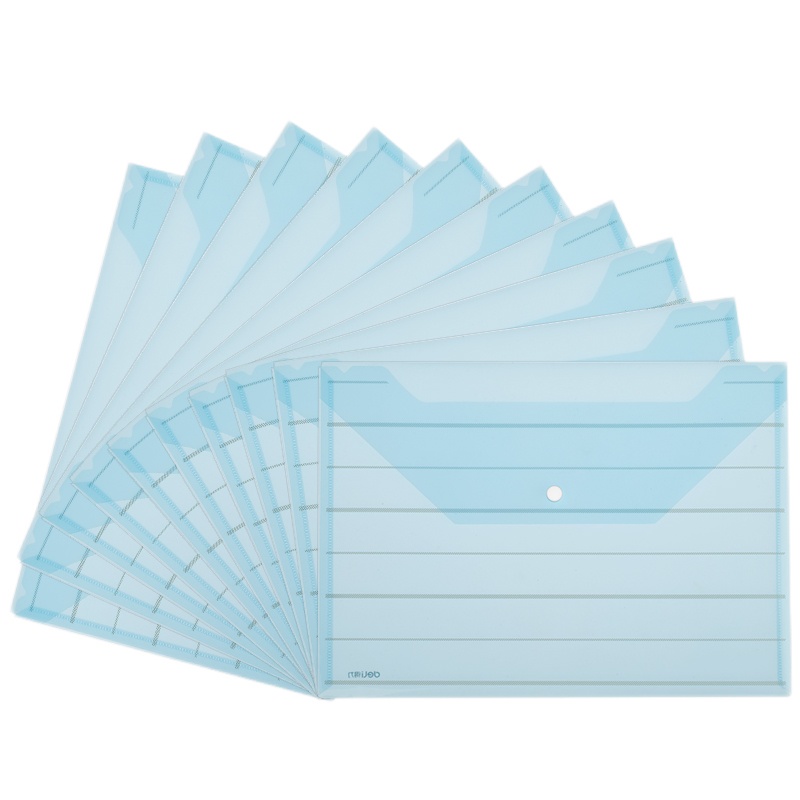 得力(deli) a4按扣文件袋 透明塑料档案资料袋 加厚文档防水纽扣收纳袋子 蓝色横纹 10个/包 8313-10