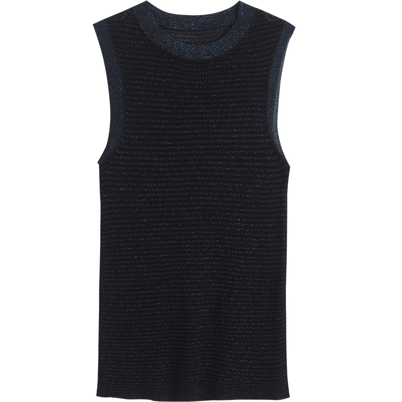 OSA欧莎黑色针织衫2019新款夏无袖亮丝上衣女修身套头薄款气质