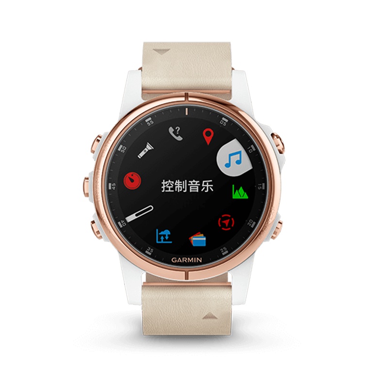 佳明GARMIN飞耐时5sPlus健身音乐时尚NFC支付GPS导航户外运动功能手表防水100m(中文蓝宝石版 玫瑰金)