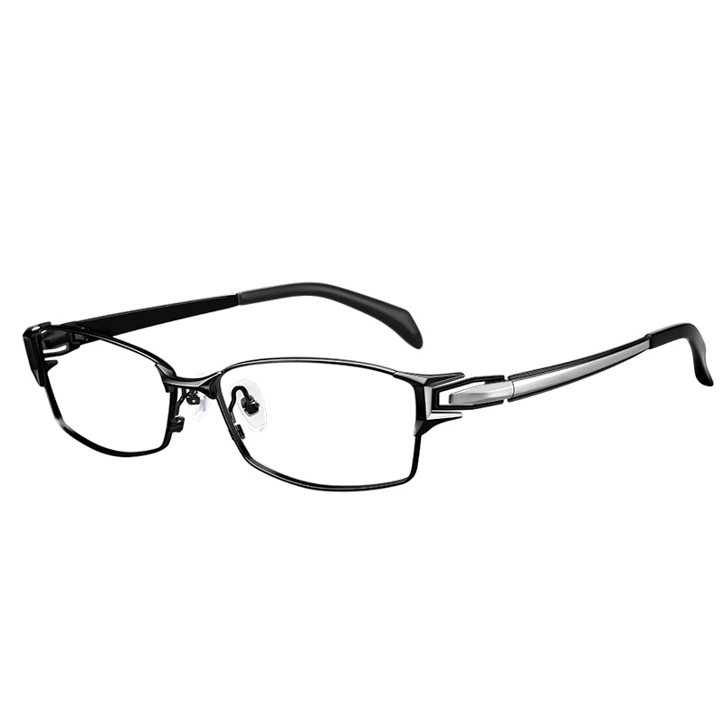 普莱斯(pulais)近视眼镜男纯钛全框大脸高档商务眼睛框镜架可配眼镜近视男5077 黑色(配无度数防蓝光镜片)