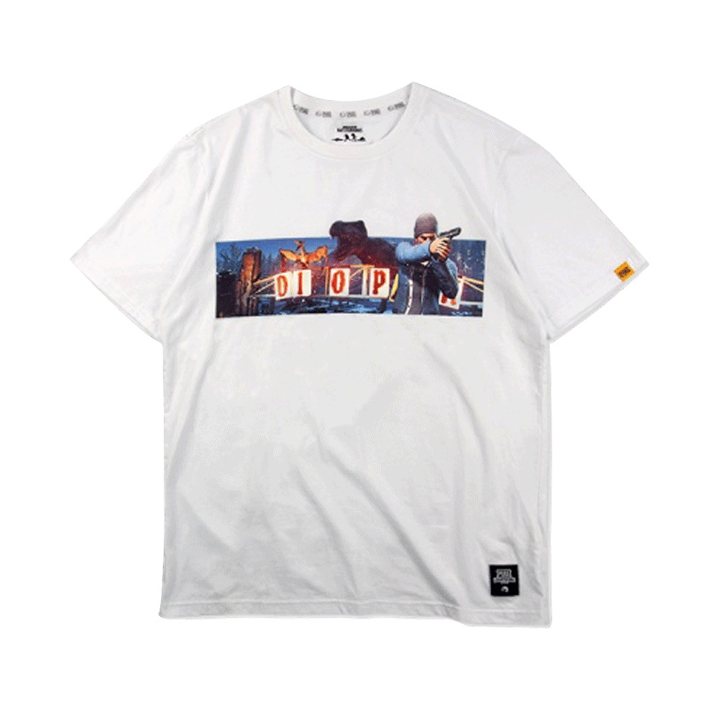 PUBG-恐龙乐园T恤 S码L码 白色时尚简约印花T恤打底衫圆领套头衫