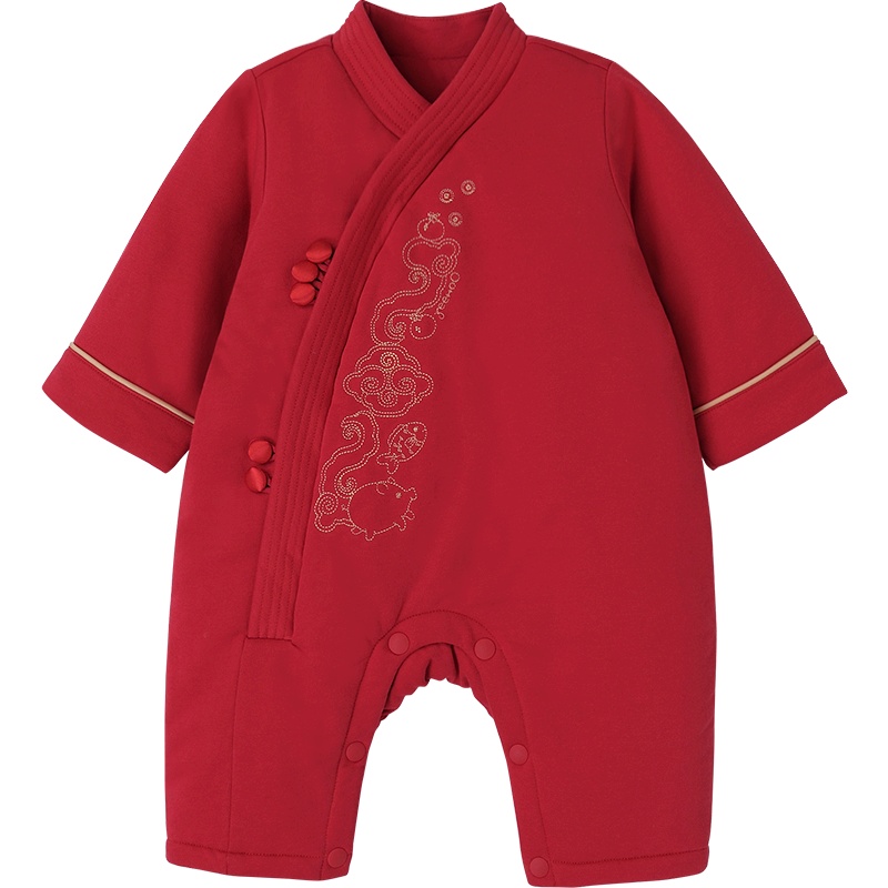 英氏婴儿连体衣男女宝中国风新年装哈衣拜年服 1812A9651