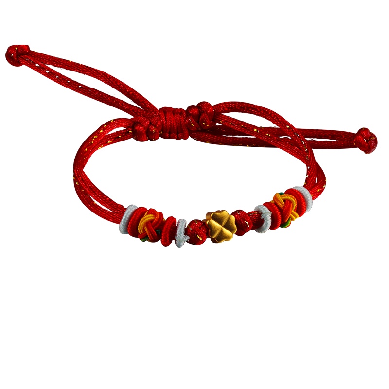 黄金码头3D硬金四叶草手串足金999黄金手链宝宝小孩送女友表白礼