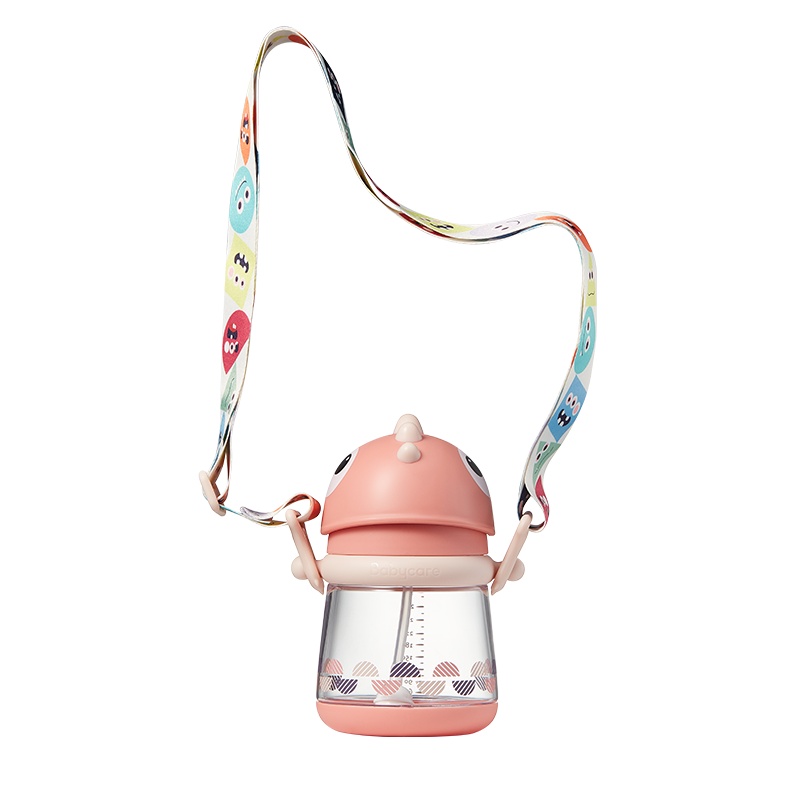 babycare婴儿学饮杯6个月宝宝喝水杯儿童吸管杯外出携带防摔tritan款带挂绳-300ml-沃格粉