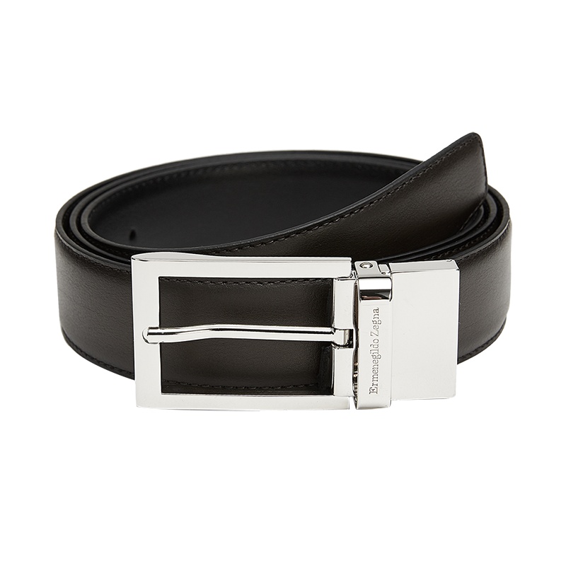 Ermenegildo Zegna杰尼亚男士牛皮双扣头腰带 黑色110高端腰带 