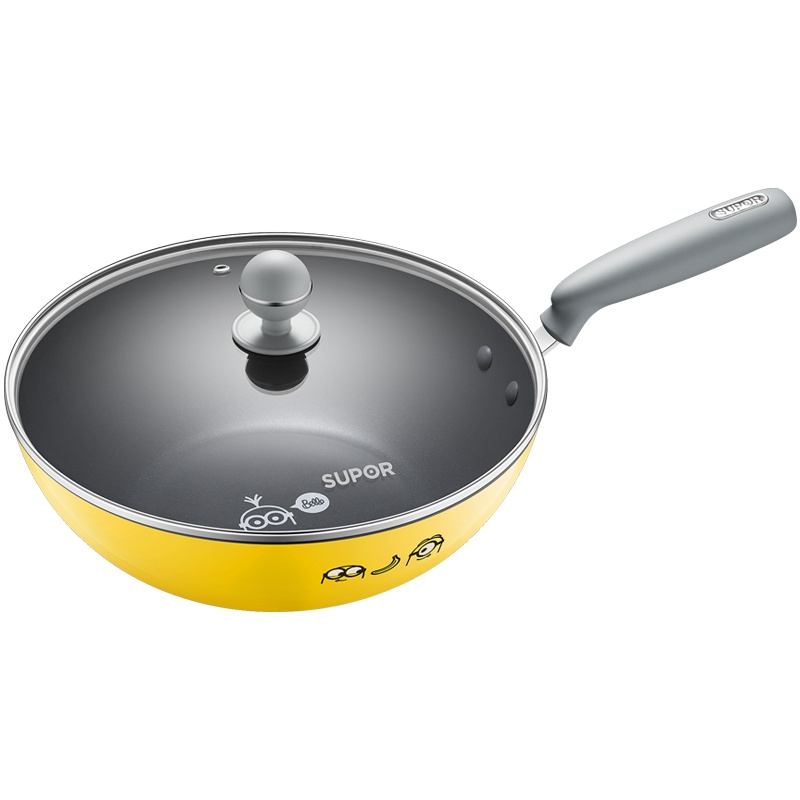 苏泊尔(SUPOR)萌趣造型不粘平底深型煎炒锅少油烟家用烹饪锅具燃气电磁炉通用30cm EC30YP-03 送小木铲