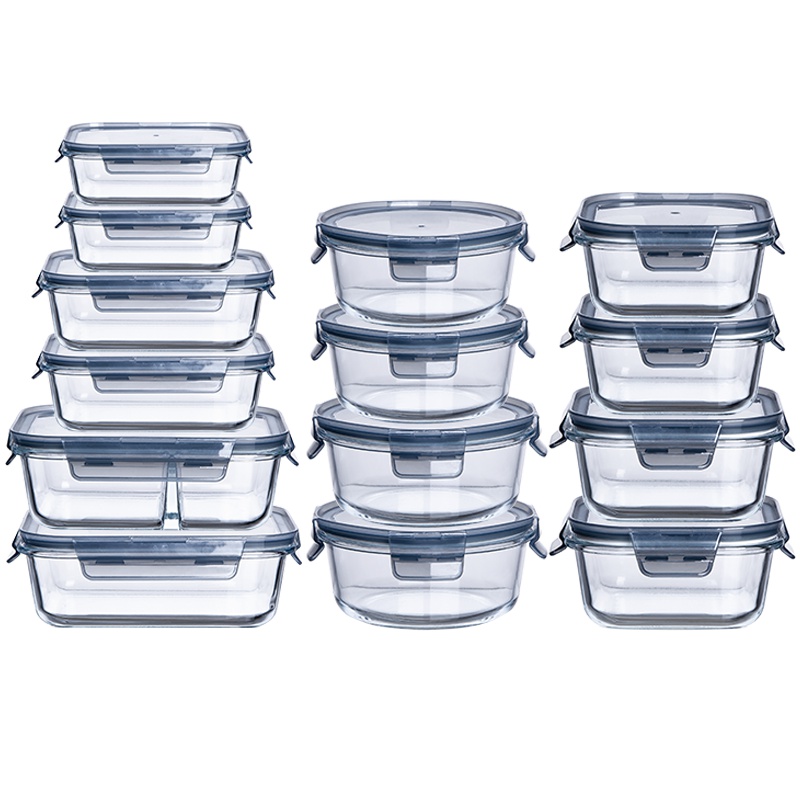 青苹果耐热玻璃上班族玻璃饭盒微波炉加热专用保鲜分隔型便当带盖餐格碗套装保鲜盒