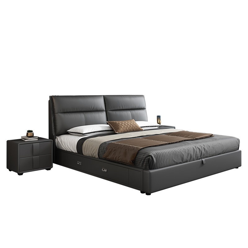 德致现代简约皮床真皮床床主卧1.8米储物床婚床欧式双人床1.5米床