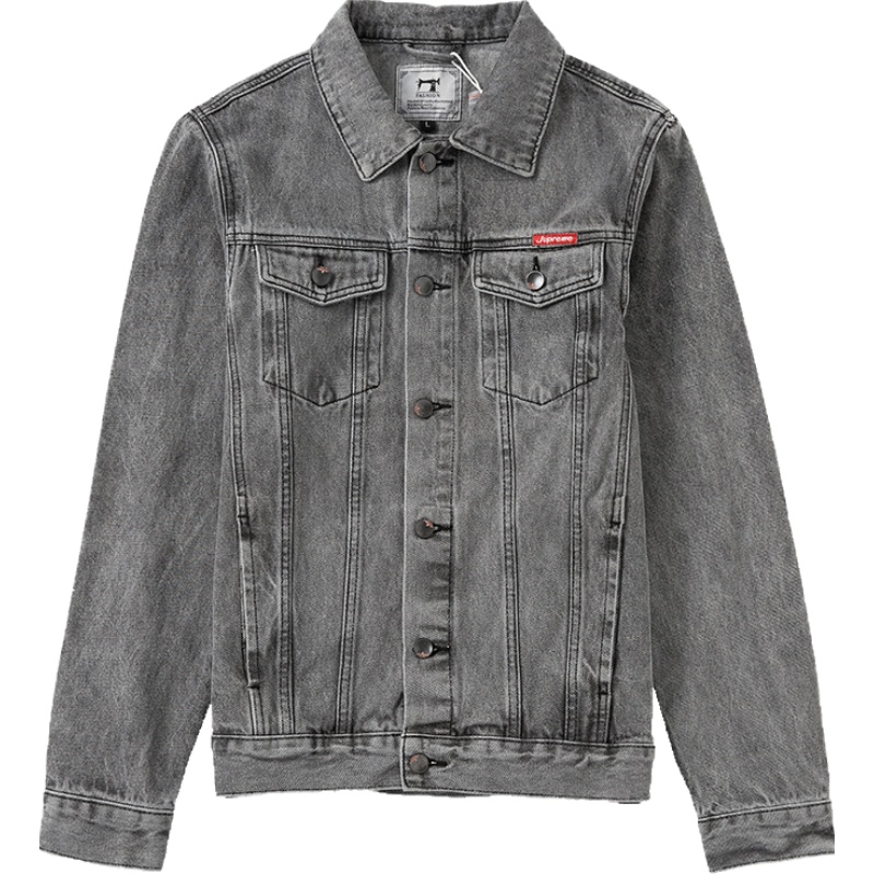 吉普战车2021年秋冬新款帅气中青年牛仔服男士棉质时尚韩版修身男士牛仔服长袖翻领大码牛仔衣男士夹克外套男装上衣潮款-2