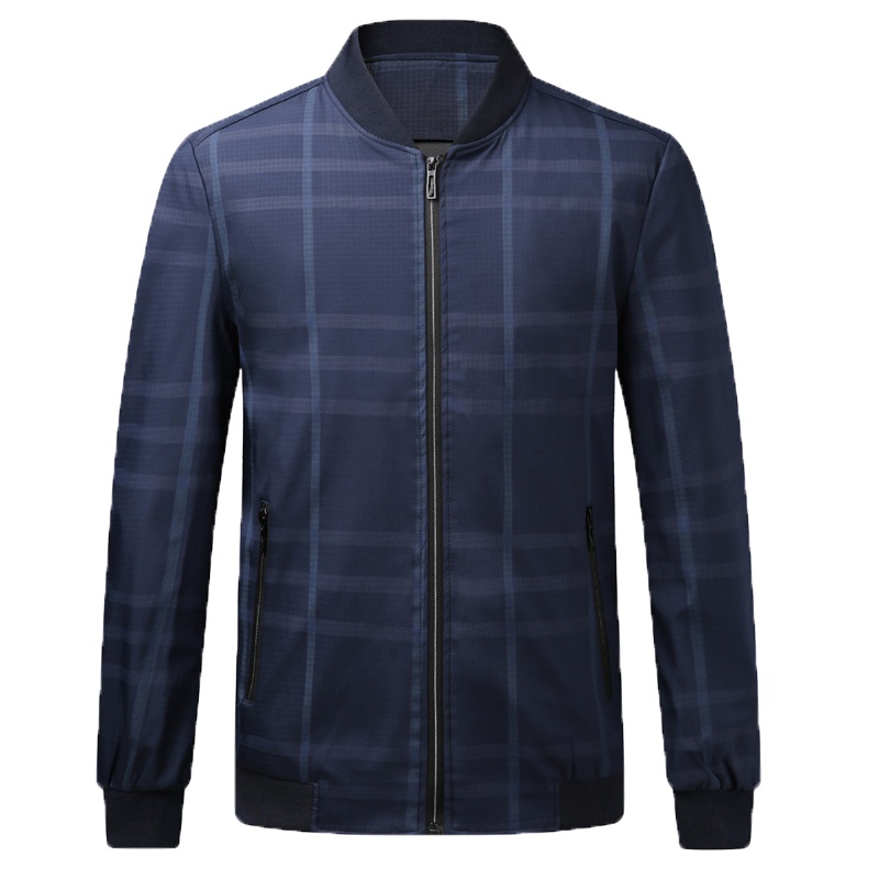 冰洁 爸爸装春秋夹克男秋季休闲上衣中年人格子爷爷外套外衣中老年薄款
