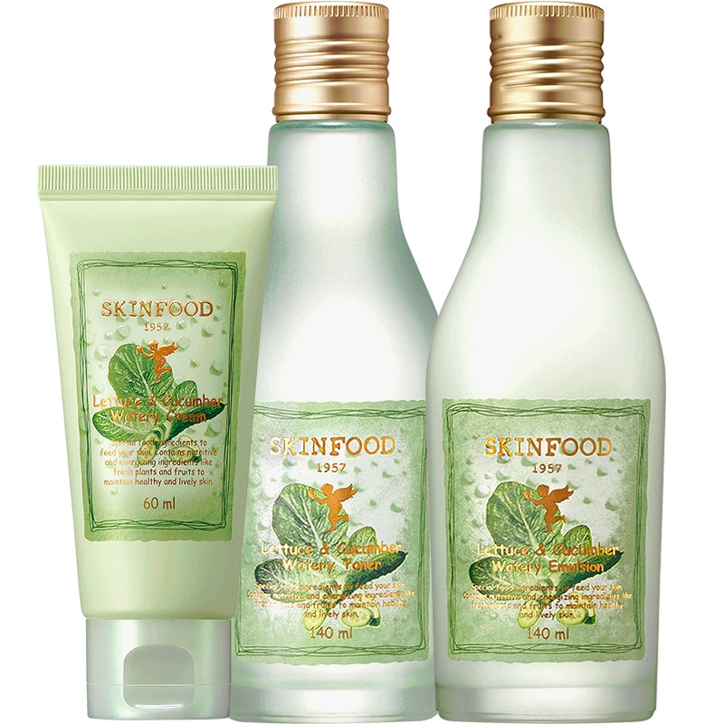 skinfood思亲肤莴苣黄瓜沁润水乳面霜护肤化妆品套装 补水保湿清润爽肤不油腻 莴苣水乳面霜3件套