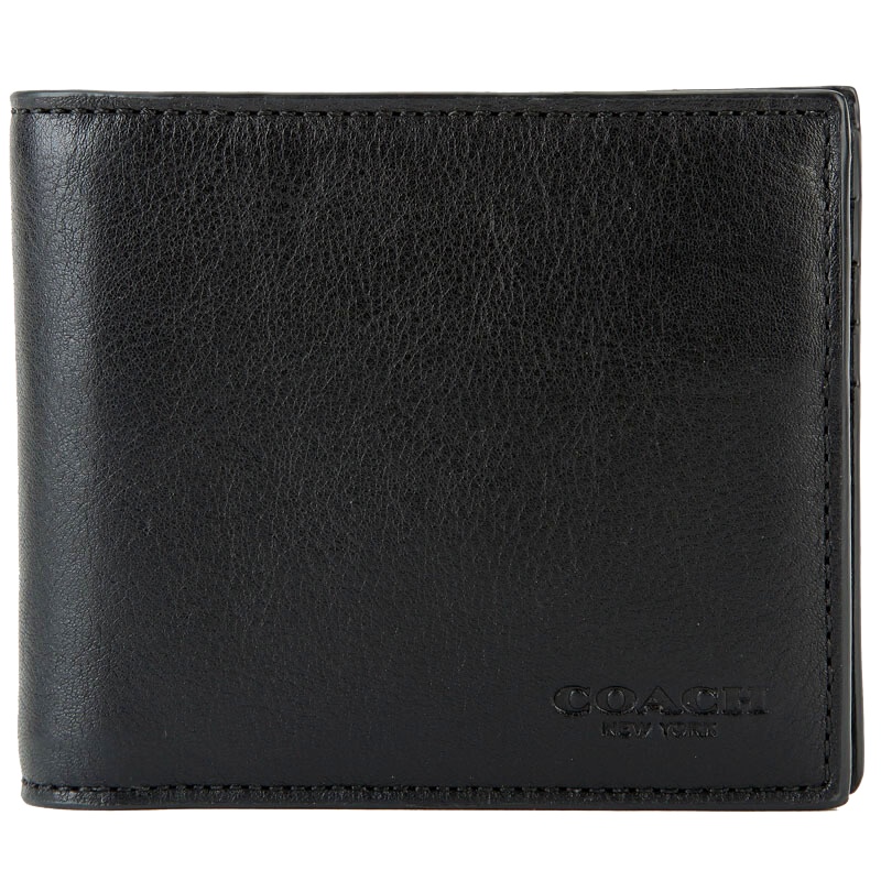 蔻驰（COACH）奢侈品奥莱款男士钱包时尚商务休闲皮质短款对折钱包钱夹74991 BLK