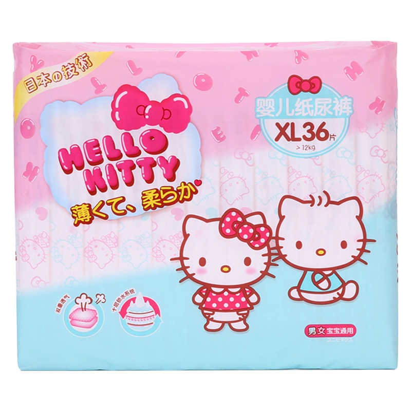 HELLOKITTY 薄柔瞬吸干爽婴儿纸尿裤XL码36片 倍柔亲肤加大号尿不湿XL 凯蒂猫尿片XL码