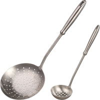 SSGP叁肆钢 304不锈钢大漏勺加厚长柄加深捞面勺麻辣烫火锅汤捞饺子漏勺过滤网大号厨房用品用具 尊享款2件套 苏宁自营