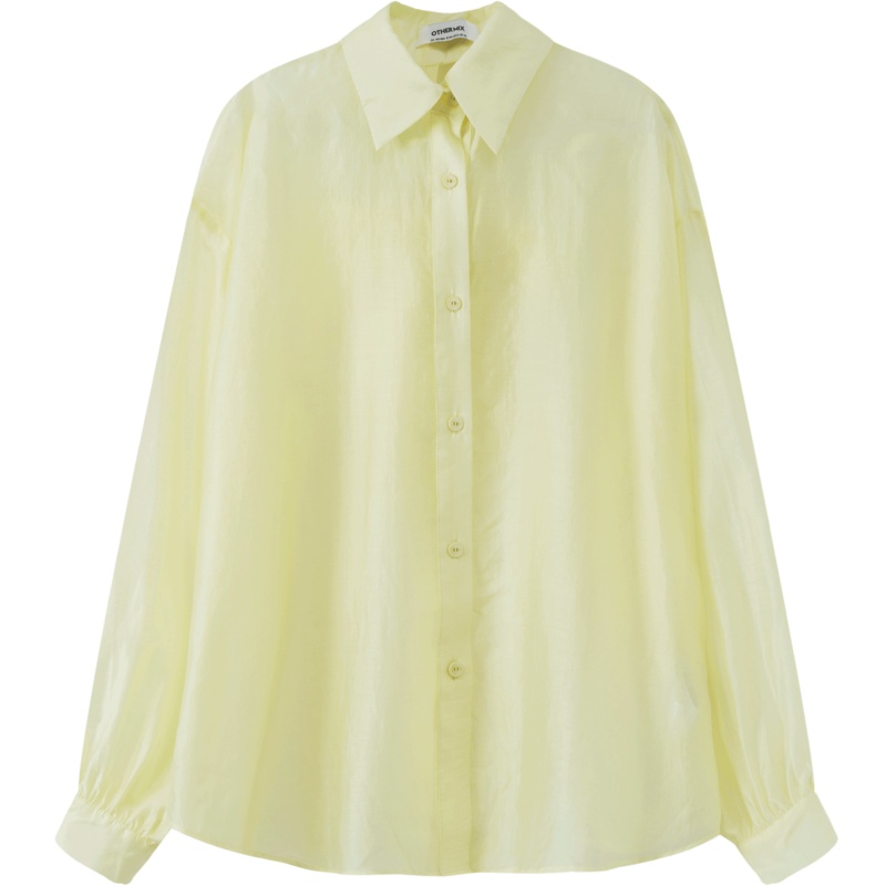 OtherMix纯欲蝴蝶结透视衬衫女2021年夏季新款polo领中长款衬衣潮